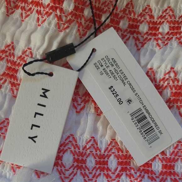 Revolve Milly Red & White 'Estee' Cross Stitch Embroidered Skirt - Size 10 - Picture 9 of 11